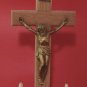 Vintage Sick Call Crucifix Oak Wood Candles Holy Water Bottle Gold Corpus Lovely