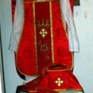 Red Fiddleback Chasuble Fancy Embroidery Vestment Set+Veil,Maniple,Stole,Burse