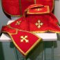 Red Fiddleback Chasuble Fancy Embroidery Vestment Set+Veil,Maniple,Stole,Burse