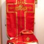 Red Fiddleback Chasuble Fancy Embroidery Vestment Set+Veil,Maniple,Stole,Burse