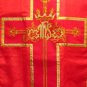 Red Fiddleback Chasuble Fancy Embroidery Vestment Set+Veil,Maniple,Stole,Burse