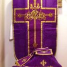 Purple Fiddleback Chasuble with Embroidery Vestment Set+Veil,Maniple,Stole,Burse