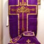 Purple Fiddleback Chasuble with Embroidery Vestment Set+Veil,Maniple,Stole,Burse