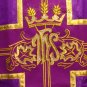 Purple Fiddleback Chasuble with Embroidery Vestment Set+Veil,Maniple,Stole,Burse