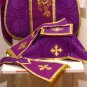 Purple Fiddleback Chasuble with Embroidery Vestment Set+Veil,Maniple,Stole,Burse