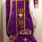 Purple Fiddleback Chasuble with Embroidery Vestment Set+Veil,Maniple,Stole,Burse