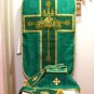 Chasuble Set Green Fiddleback Vestment Embroidered +Veil,Maniple,Stole,Burse