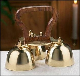 Sanctuary Altar Bells Three Bells Brass and Wood 2.50"W x 5"H