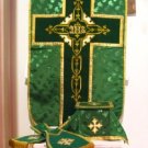 Chasuble Set Green Fiddleback Vestment Set Jacquard + Maniple,Stole,Veil,Burse