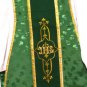 Chasuble Set Green Fiddleback Vestment Set Jacquard + Maniple,Stole,Veil,Burse