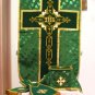 Chasuble Set Green Fiddleback Vestment Set Jacquard + Maniple,Stole,Veil,Burse