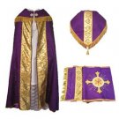 Purple Cope Vestment Satin Lined Traditional Catholic + Embroidered Humeral Veil