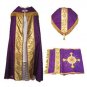 Purple Cope Vestment Satin Lined Traditional Catholic + Embroidered Humeral Veil