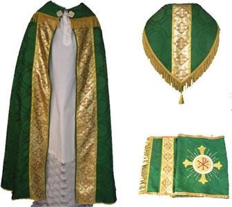 Green Cope Vestment Satin Lined Traditional Catholic + Embroidered Humeral Veil