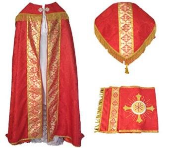 Red Cope Vestment Satin Lined Traditional Catholic + Embroidered Humeral Veil