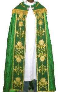 Green Cope Vestment Satin Lined Traditional Catholic Embroidered+Humeral Veil
