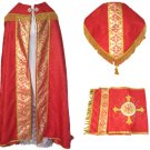 Red Cope Vestment Satin Lined Traditional Catholic Embroidered+Humeral Veil