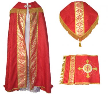 Red Cope Vestment Satin Lined Traditional Catholic Embroidered+Humeral Veil