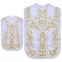 White Solemn High Mass Set, Fiddleback Chasuble, Cope, Stoles, Maniples, Dalmatic, Tunicle