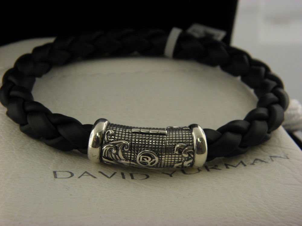 DAVID YURMAN WAVES BRACELET IN BLACK,STERLING SILVER CLASP ,FOR MEN,8 ...