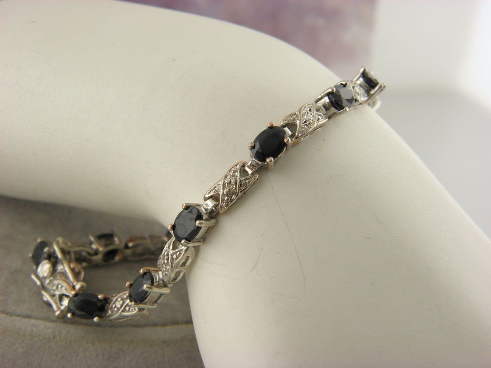 "FAS" STERLING SILVER 925 BLACK ONYX TENNIS BRACELET 7" INCH .9