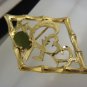 SIGNED WELLS STERLING VINTAGE BROOCH PIN STERLING SILVER 925  JADE GOLD TONE #5