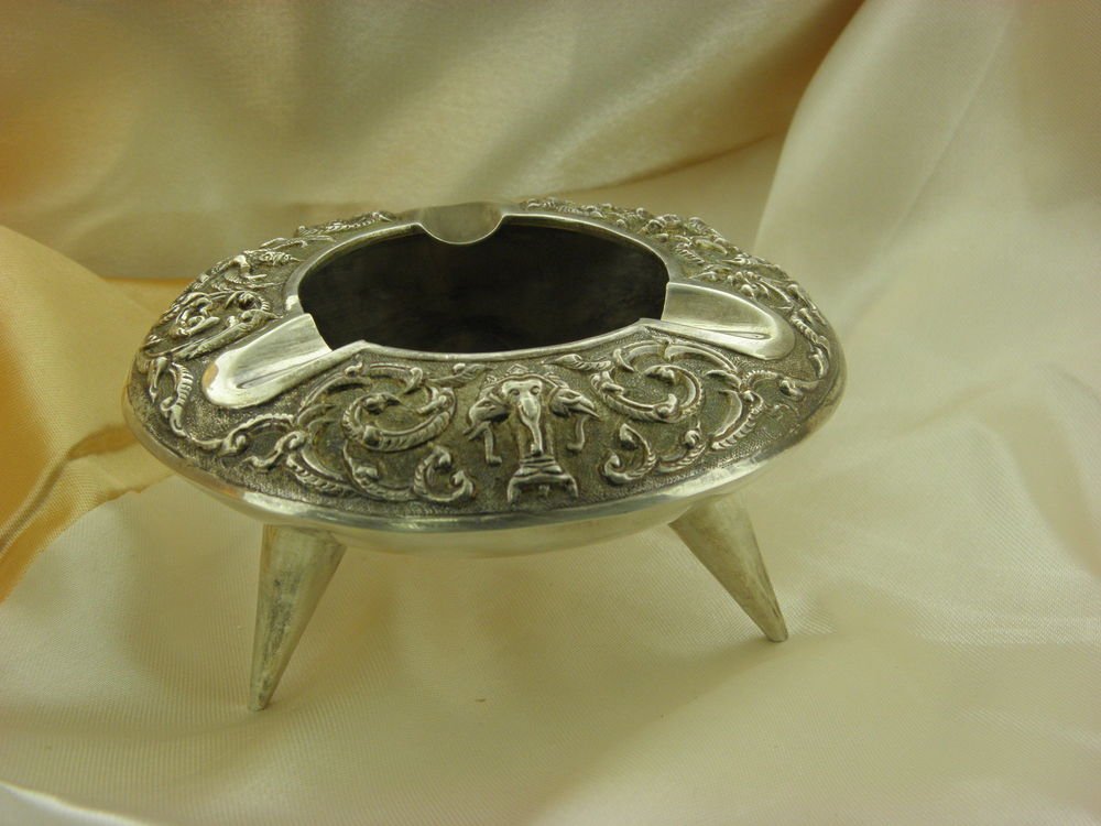 VINTAGE STERLING SILVER ASHTRAY FROM BANGKOK ,MONOGRAMMED CONDITION.