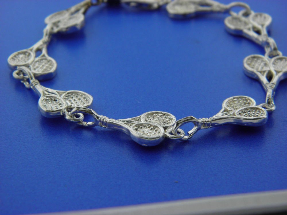 STERLING SILVER TENNIS RACQUET LINKS BRACELET.8" INCH