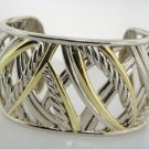 David Yurman Wide Papyrus Cuff Bracelet Sterling Silver and 18k Yellow Gold .