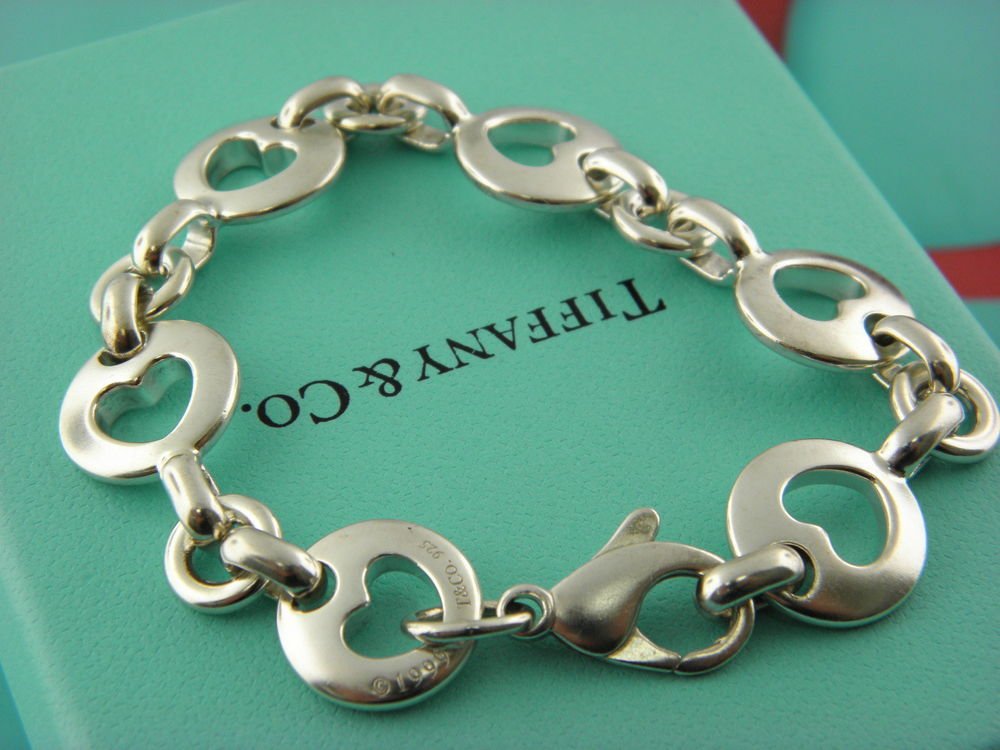 TIFFANY&CO STENCIL OPEN HEART LINK BRACELET 7" INCH