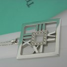 Tiffany&co 18k &DIAMONDS Atlas Square  Medallion Pendant NECKLACE 0.25 TCW