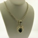 Sorrento Sterling 925 Twisted Chain Necklace & Green Crystal Pendant 20" #15