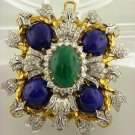ESTATE ART MUSEUM PIECE 18K PLATINUM DIAMOND LAPIS AND EMERALD PENDANT /BROOCH.
