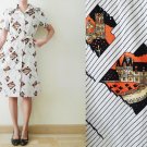 70s Japanese short sleeve mini day dress with matching belt,church and graphic printed,S-M-L