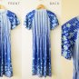 Vintage blue short sleeve Japanese midi dress,bell sleeve,geometric,flowers and graphic printed