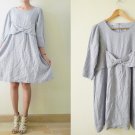 Vintage oversize blue cotton knee dress,cute bow at front,boxy dress,Japanese style