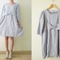 Vintage oversize blue cotton knee dress,cute bow at front,boxy dress,Japanese style