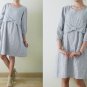 Vintage oversize blue cotton knee dress,cute bow at front,boxy dress,Japanese style
