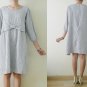 Vintage oversize blue cotton knee dress,cute bow at front,boxy dress,Japanese style