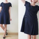 Vintage navy short sleeve MOD mini dress, cute waistband, pleated skirt, school girl, sailor,