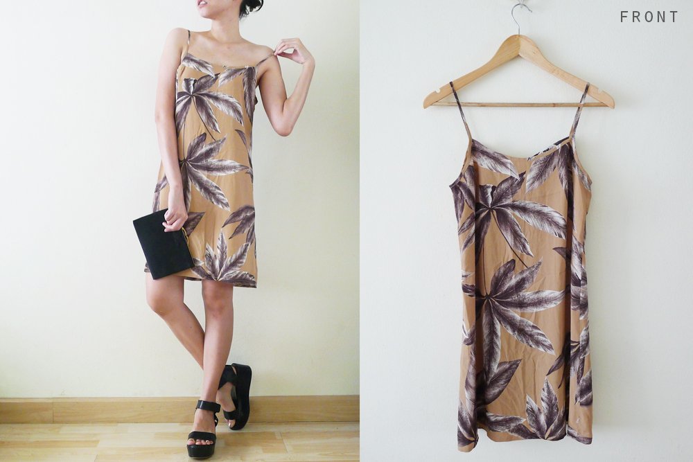 Hipster LEAF Printed,Hawaiian Spaghetti Strap Mini dress,slip dress,Tropical Jungle printed,oriental