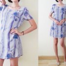 Vintage Pastel purple mini Dress,water color roses print,bow tie at back