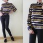 VTG silky navy and gold baroque style blouse, Versace Style, gold chains prints, high neck