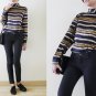 VTG silky navy and gold baroque style blouse, Versace Style, gold chains prints, high neck