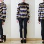 VTG silky navy and gold baroque style blouse, Versace Style, gold chains prints, high neck