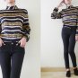VTG silky navy and gold baroque style blouse, Versace Style, gold chains prints, high neck