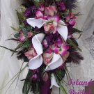 Silk Flower Wedding Bouquet Set Sangria Wine 12 pc