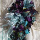 Silk Flower Wedding Bouquet Set Navy,Turquoise,Plum 12 pc Custom Design
