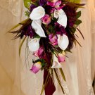 Silk Flower Wedding Bouquet Set Celtic Sangria Wine White Lilies 10 pc set