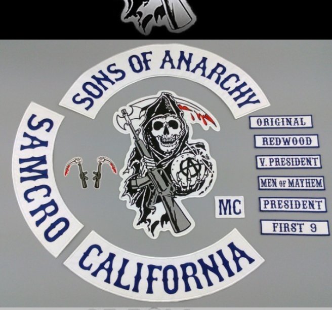 Sons Of Anarchy Patch BLUE TWILL STYLE Biker MC, For Clothes Back Full Size